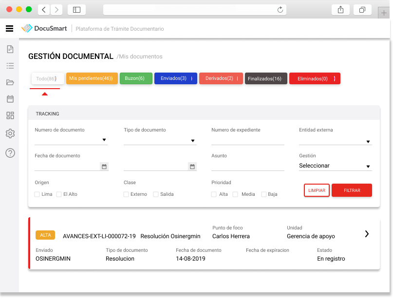 Dashboard del Software de Automatización Documental de Avantec